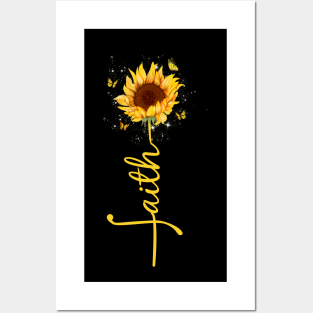 Vintage Faith Cross Sunflower Butterfly Flowers Christians Posters and Art